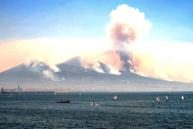 Smoke rising the Vesuvius volcano, east of Naples