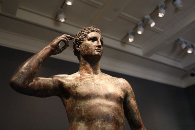 A Greek bronze known as 'Victorious Youth' displayed at the Getty Museum in Los Angeles