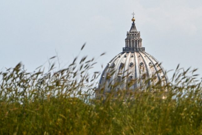 The dome of St Peter's Basilica viewed from Rome's Pineta Sacchetti public park