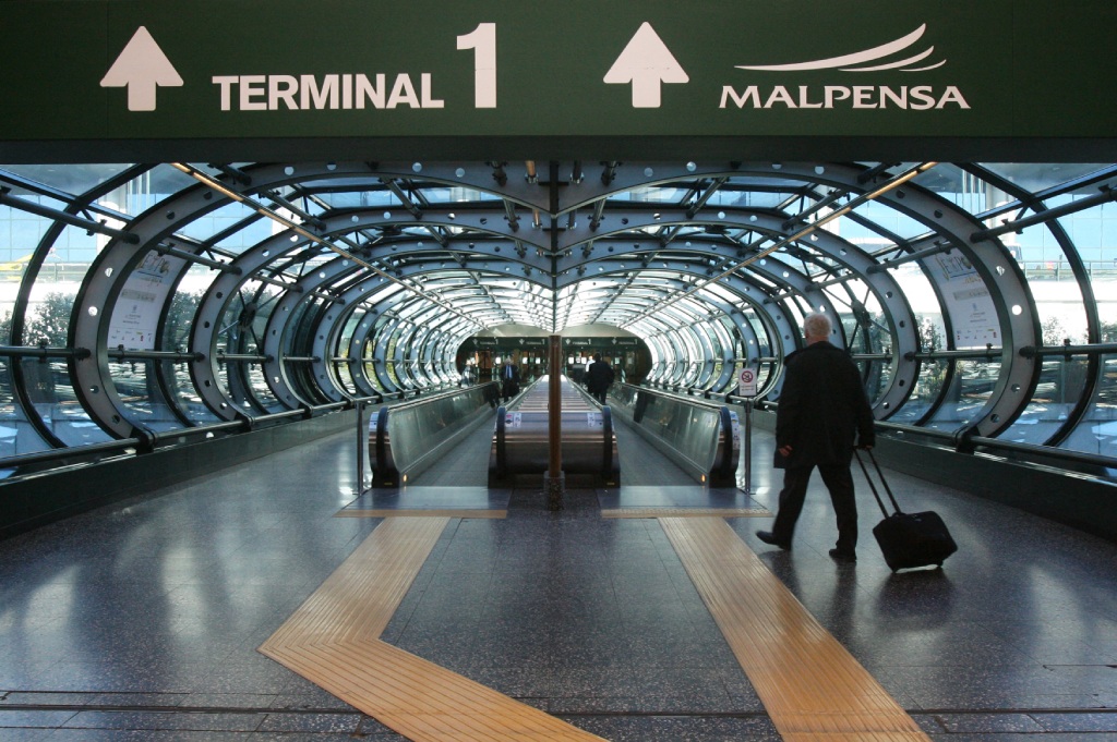 An interior view of Terminal 1 at Milan's Malpensa Airport