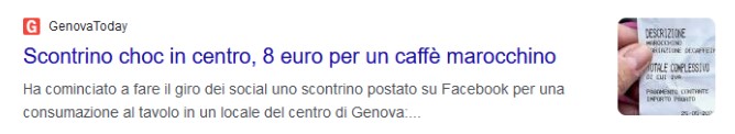  A headline in Italian local newspaper GenovaToday