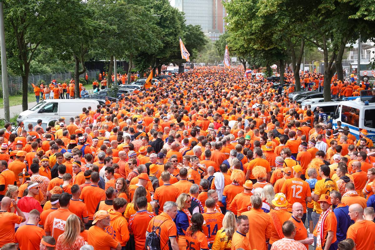 Dutch fans in Hamburg ahead of the Poland vs Netherlands game.