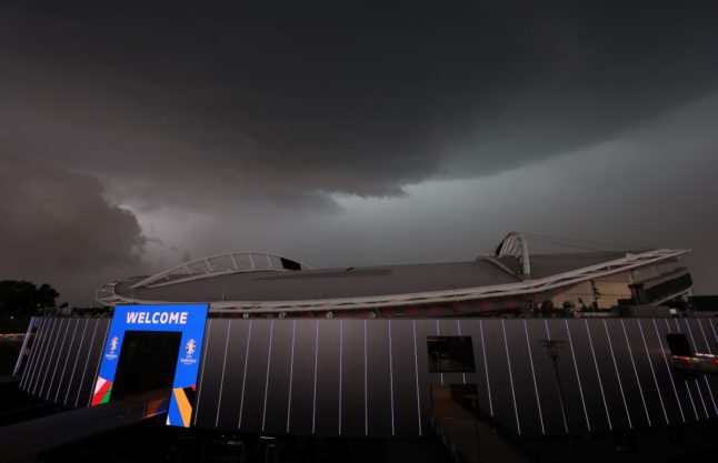 storm over Leipzig arena