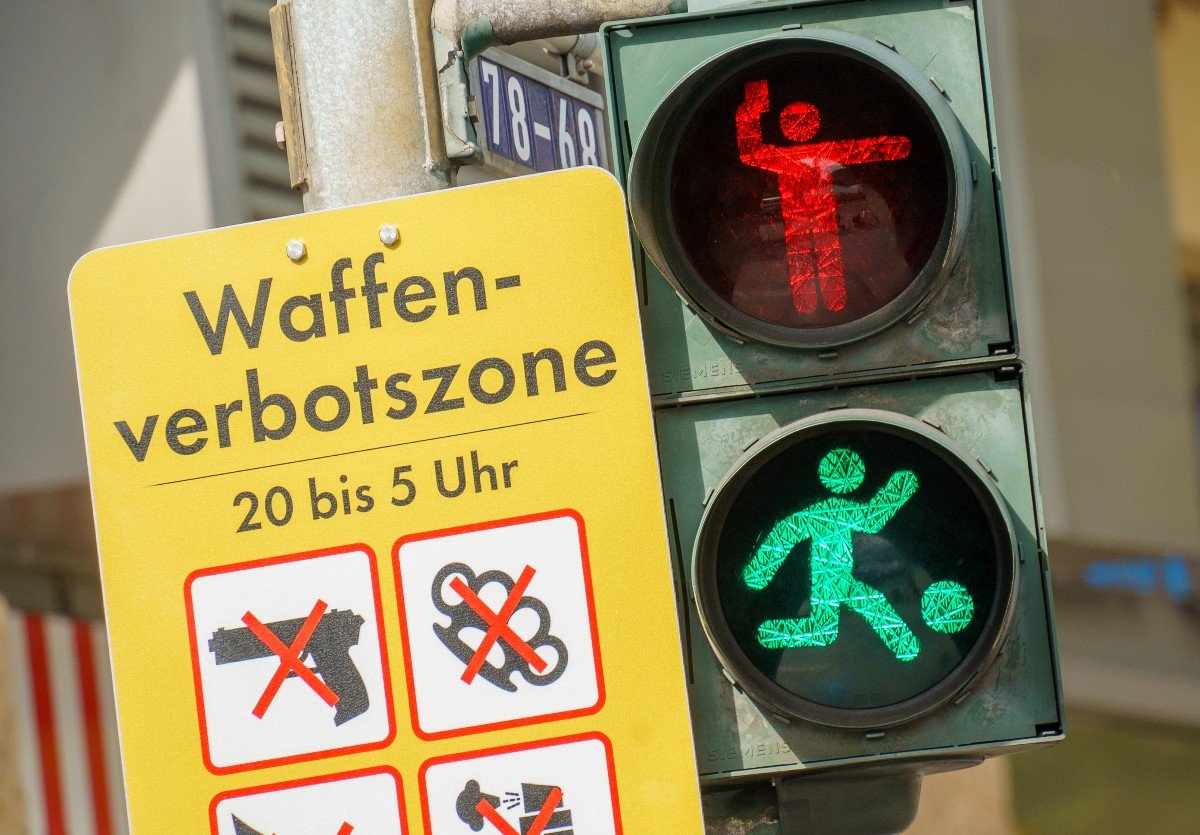 Football figures on the traffic lights in Frankfurt to celebrate Euro 2024.