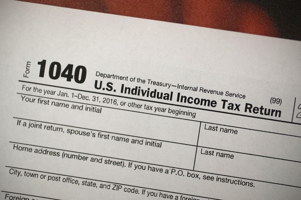 A closeup of an American 1040 income tax form