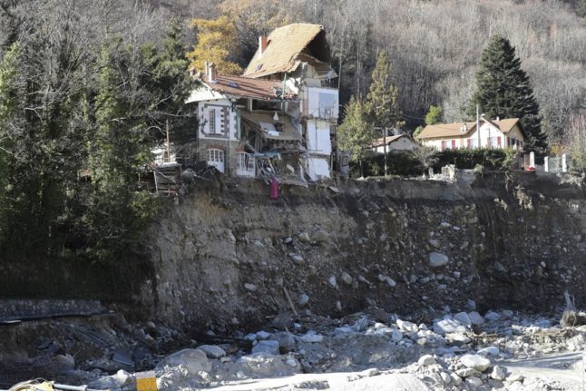 A house in the village of Saint-Martin-Vesubie, that was severely damaged by Storm Alex in September 2020