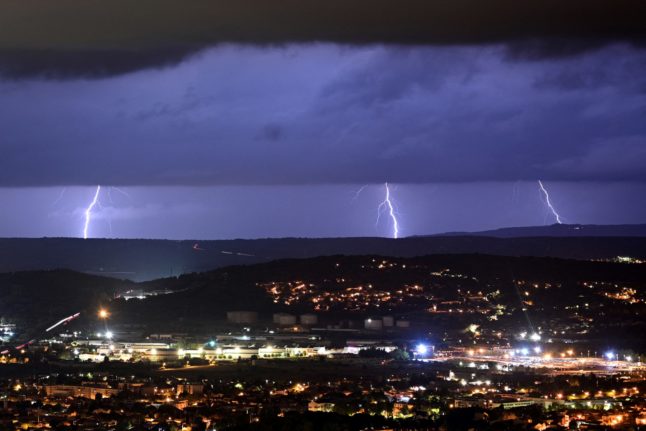 Lightning strikes during a thunderstorm in southern France