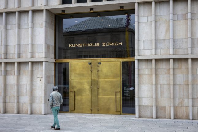 A man walks past the entrance of the Kunsthaus Zurich
