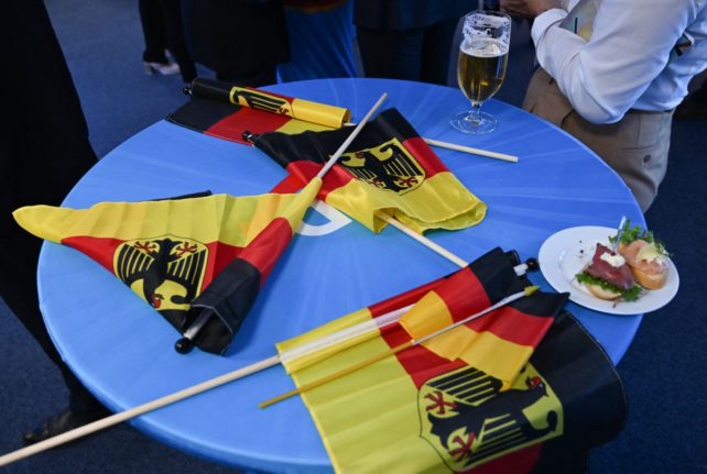 German flags on a table
