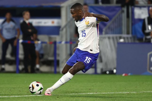 France's forward #15 Marcus Thuram kicks the ball during the International friendly football match between France and Canada at the Matmut Atlantique stadium in Bordeaux