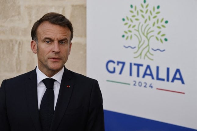 French President Emmanuel Macron at the G7 summit in Fasano, southern Italy