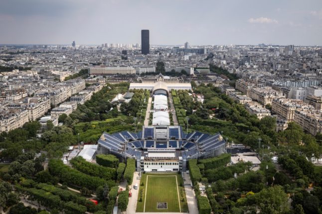The Olympic venue at Champs de Mars seen from the Eiffel Tower