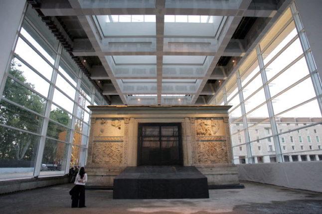 A front view of Rome's Ara Pacis altar