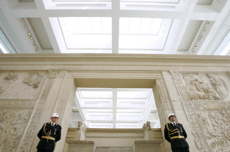 A view of the Ara Pacis altar during the inauguration of its new museum