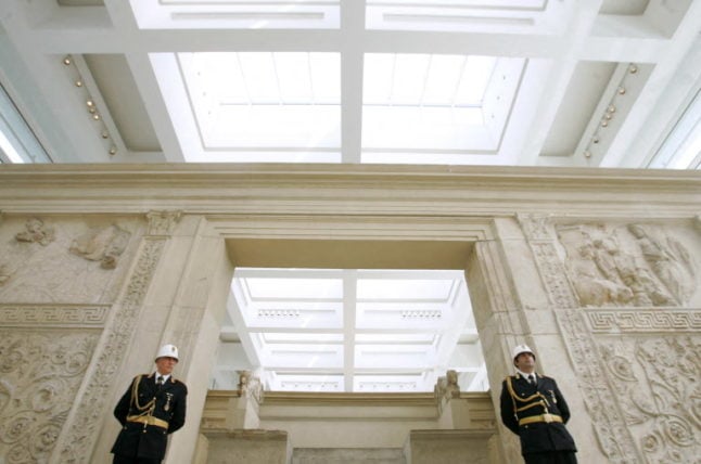 Picture of the Ara Pacis sacrifical altar at the new museum's inauguration.