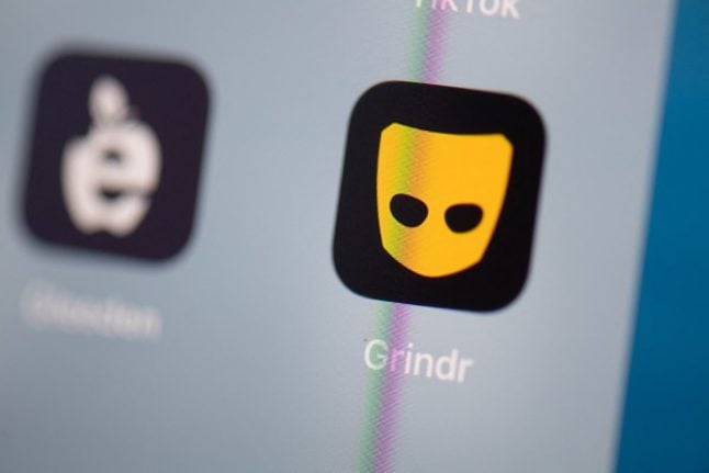 Pictured is the Grindr app on a smartphone.