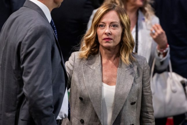 Italian Prime Minister Giorgia Meloni attends a meeting of the NATO-Ukraine Council during the NATO 75th anniversary summit at the Walter E. Washington Convention Center in Washington, DC