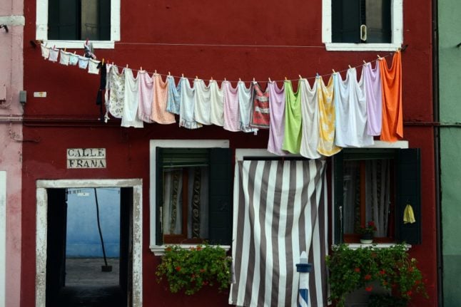 Front view of a house in Burano, a small island in the Venetian lagoon