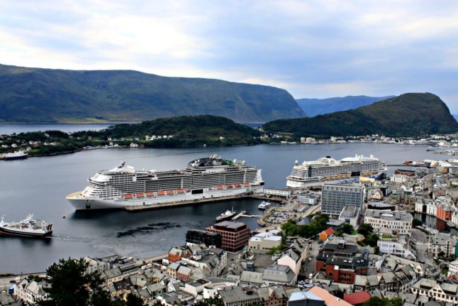 Pictured is a view of cruise ships in Norway.