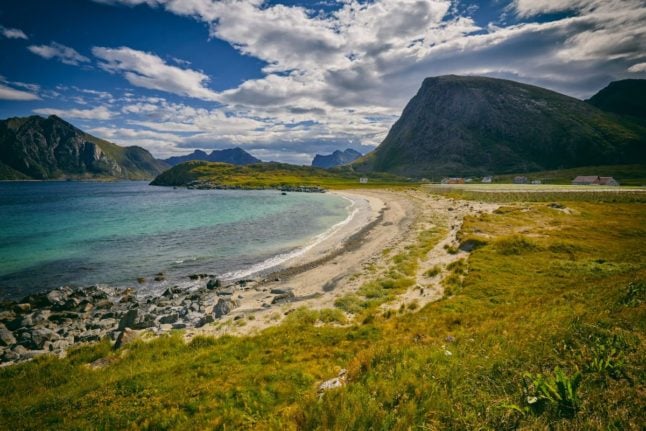 Pictured is a view of a beach in Lofoten in summer.