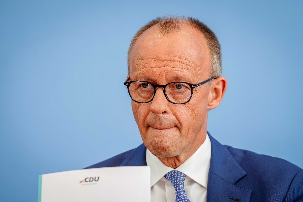 CDU leader Friedrich Merz at a press conference on Tuesday.