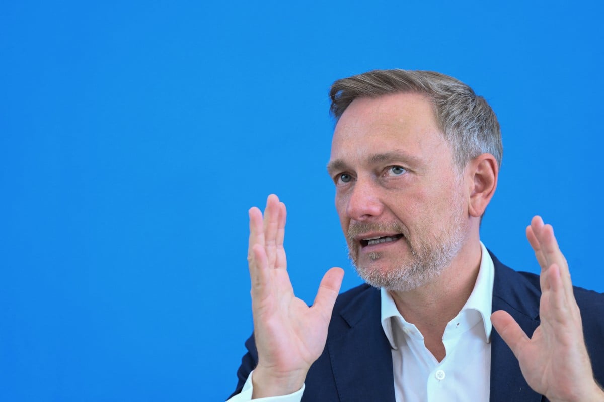 German Finance Minister Christian Lindner gestures as he addresses a press conference on the draft 2025 federal budget and financial plan to 2028, in Berlin, Germany on July 17, 2024.