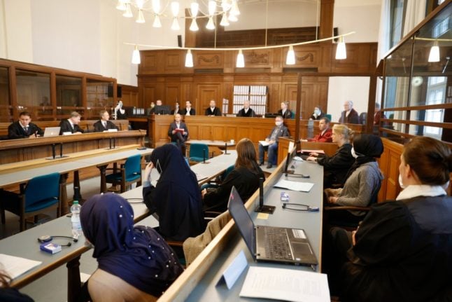 A general view taken on October 7, 2020 in Berlin shows the courtroom at the beginning of the trial of Vadim Krasikov, accused of gunning down a former Chechen commander in Berlin
