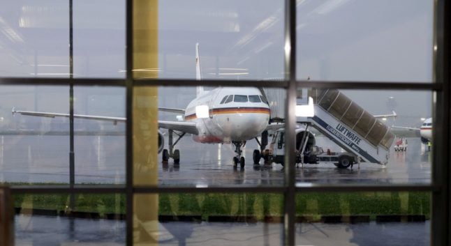 The airplane of German Chancellor Olaf Scholz at Cologne/Bonn international airport as the Chancellor came to deliver a press statement after German political prisoners were released in one of the biggest prisoner swaps between Russia and the West since the end of the Cold War.