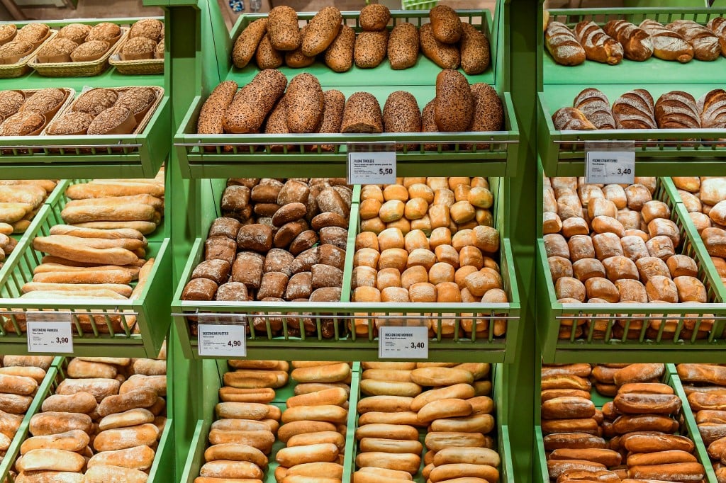 Loaves of bread are pictured at a supermarket in Milan