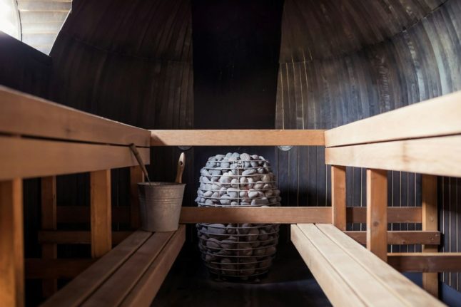 Pictured is a sauna.