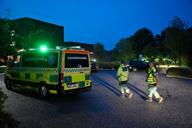 an ambulance at the scene of the football pitch in Lidingö