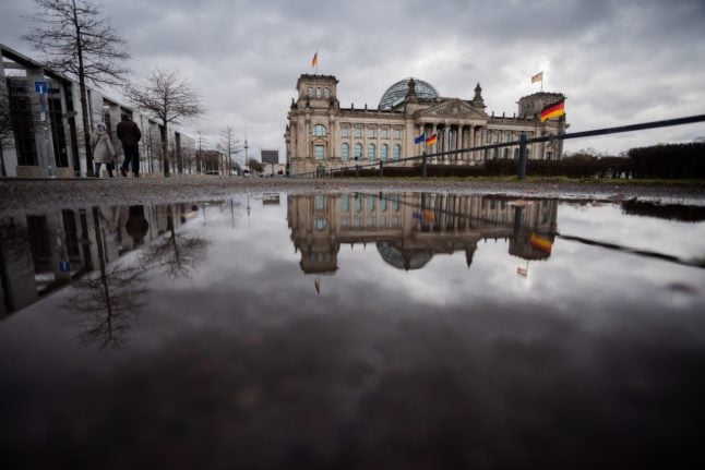 A view of the Bundestag in Berlin on a rainy day