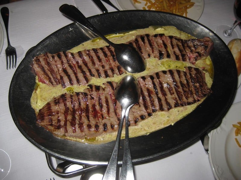 A steak meal at Cafe du Paris in Geneva. 