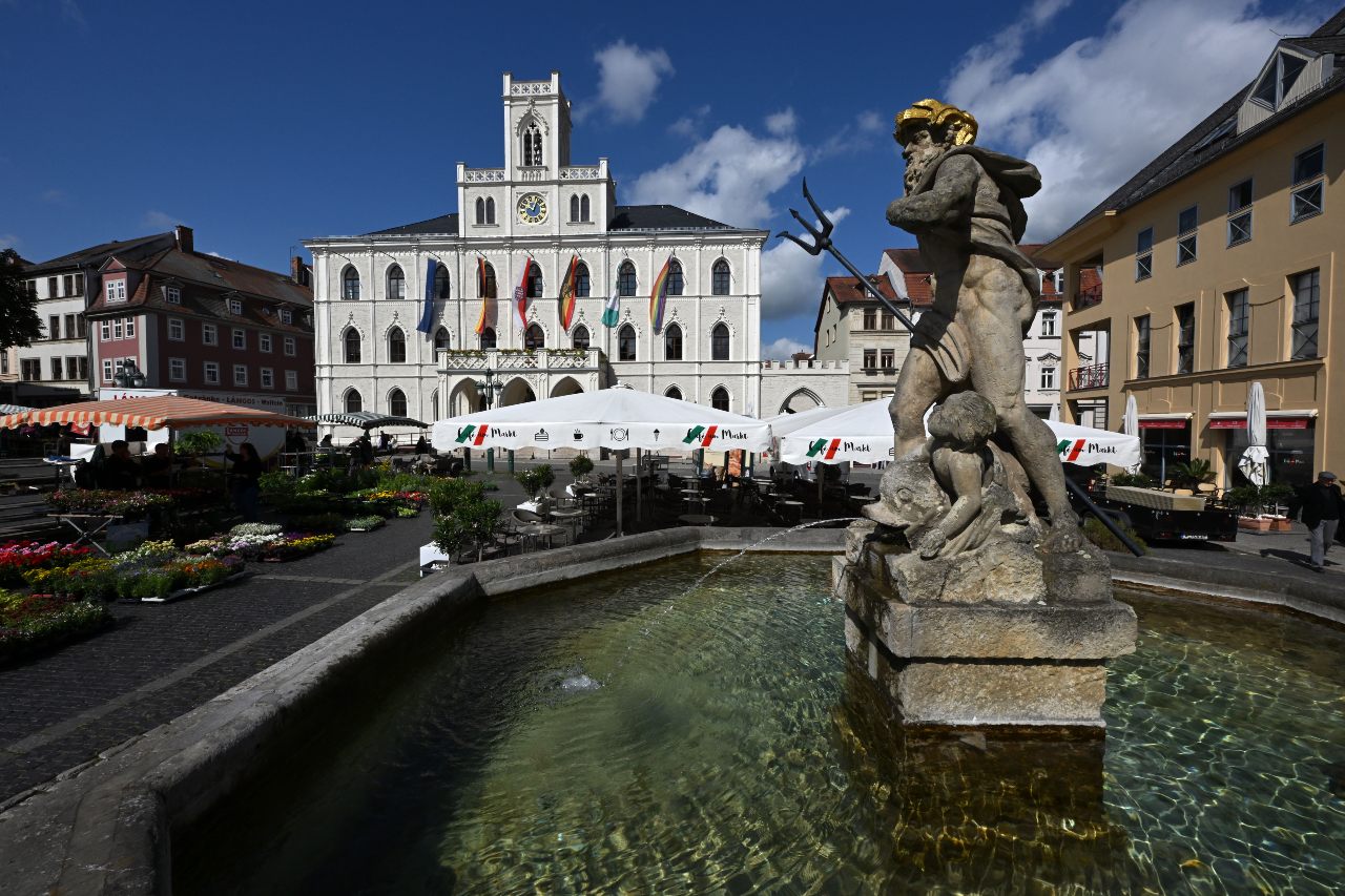 The statue of Neptune in Weimar's historic market square