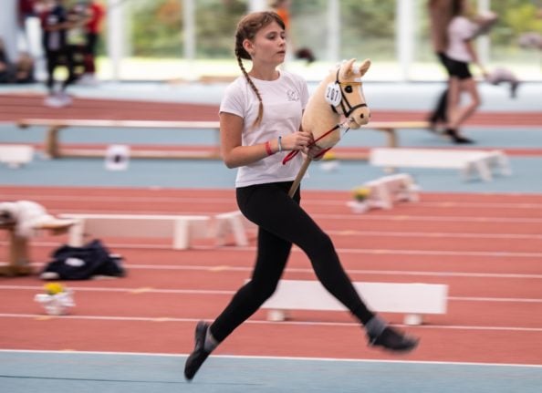 A participant at the German Hobby Horsing Championship on September 14th in Frankfurt.