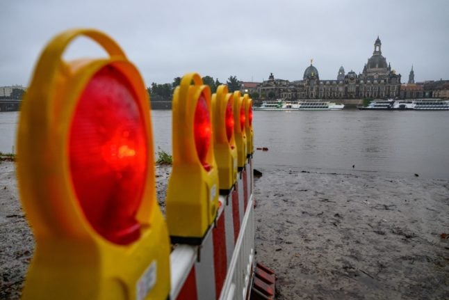 Flood barriers on the Elbe river in Dresden.