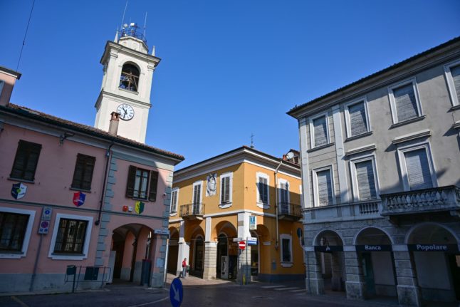 General view of the city centre of Robbio, Pavia, northern Italy