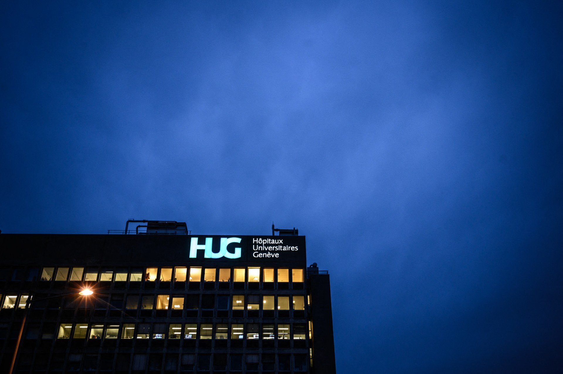 the Geneva University Hospitals (HUG) at evening 