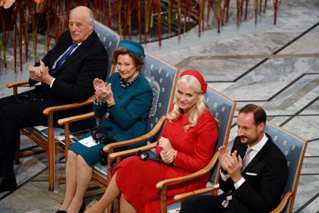 Pictured (LtoR) King Harald V of Norway, Queen Sonja of Norway, Crown Princess Mette-Marit of Norway and Crown Prince Haakon of Norway