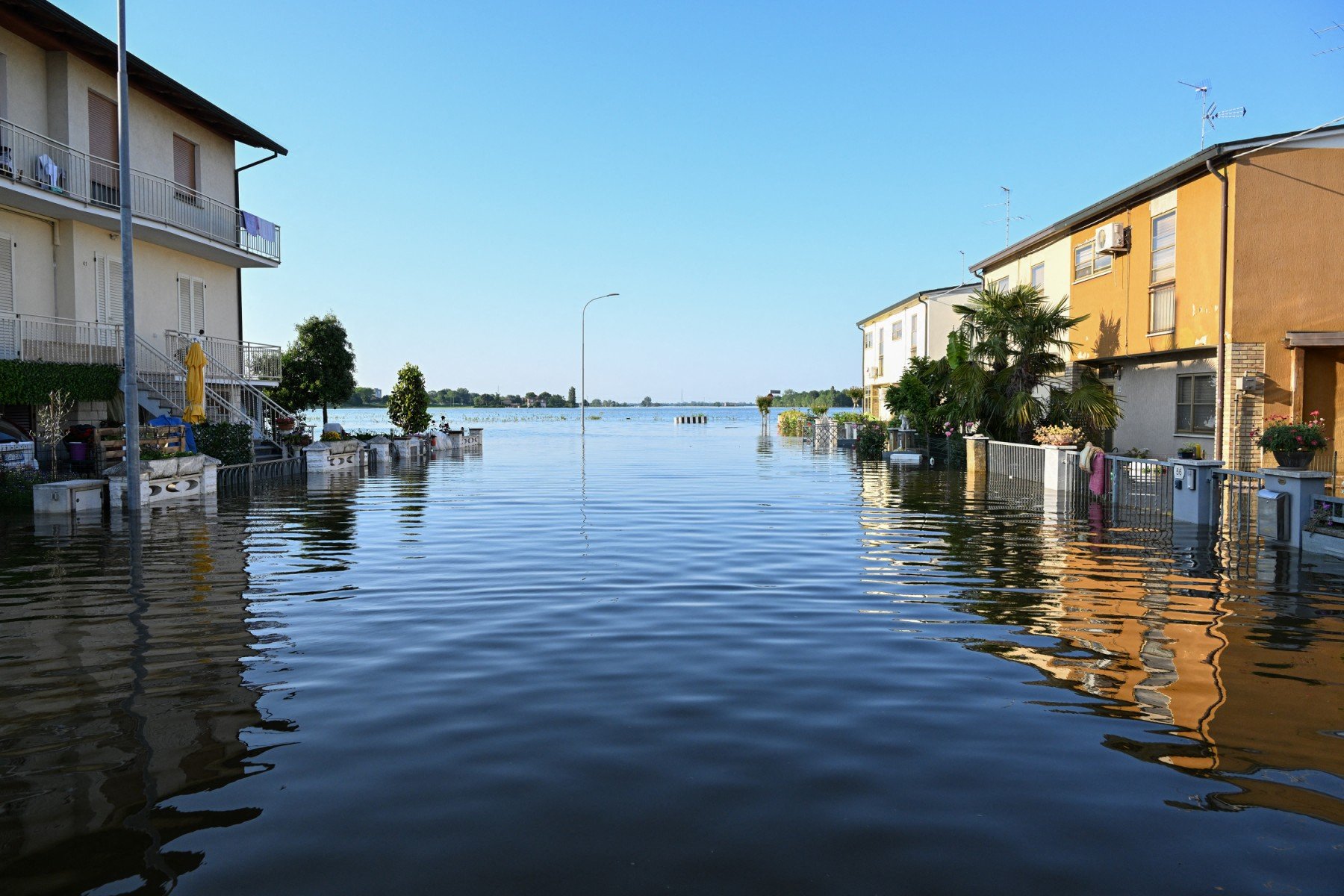 A general view of a flooded street in Conselice, near Ravenna, in May 2023