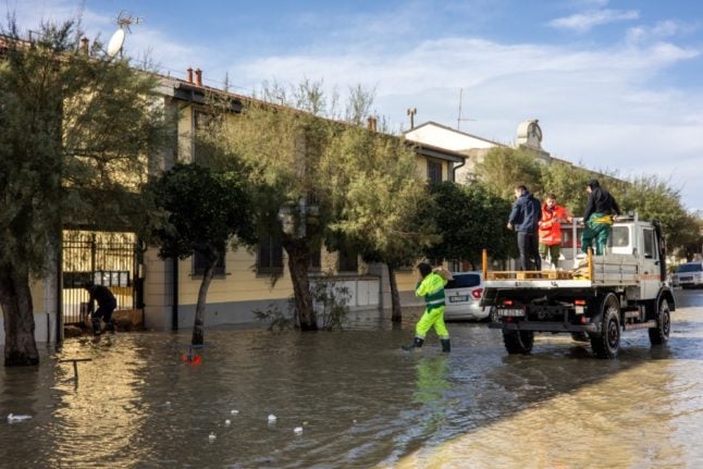 File photo of a flooded road in Marina di Pisa, Tuscany, in November 2023