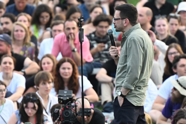 Russian opposition figure Ilya Yashin addresses the audience during an event at the Mauerpark in Berlin, on August 7, 2024, few days after he has been released from Russia as political prisoner in one of the biggest prisoner swaps between Russia and the West since the end of the Cold War.