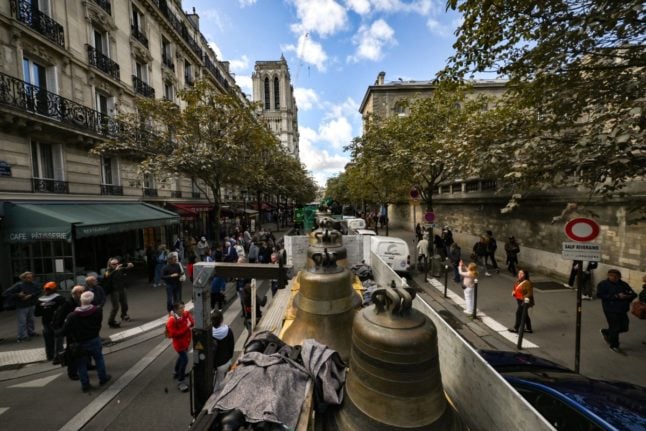 Eight bells return to belfry of Notre-Dame cathedral in Paris