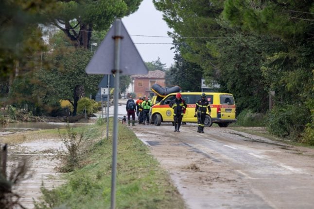 Rescuers work to evacuate residents during flash floods in the small village of Traversara, Ravenna, on September 19th 2024