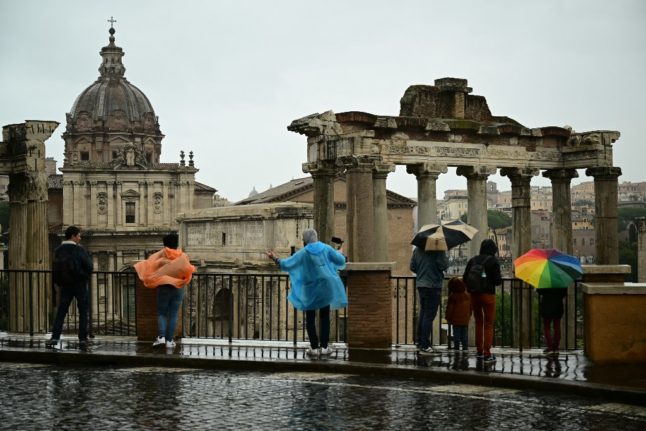 The Roman Forum pictured during heavy rain in 2022