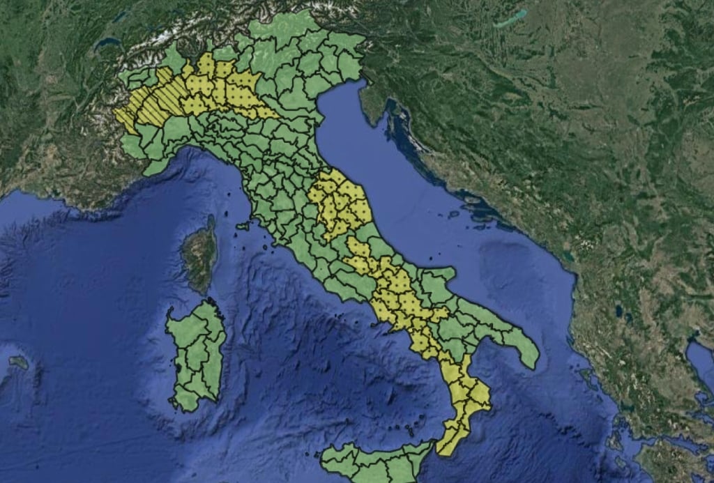 A map of the weather alerts issued by Italy’s Civil Protection on Wednesday, September 4th