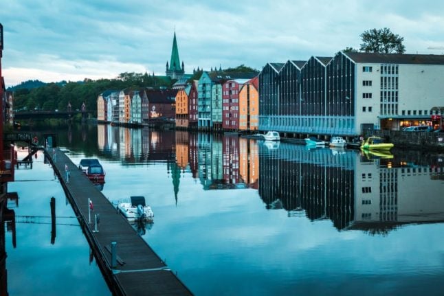 Pictured is a view of Trondheim in the evening.