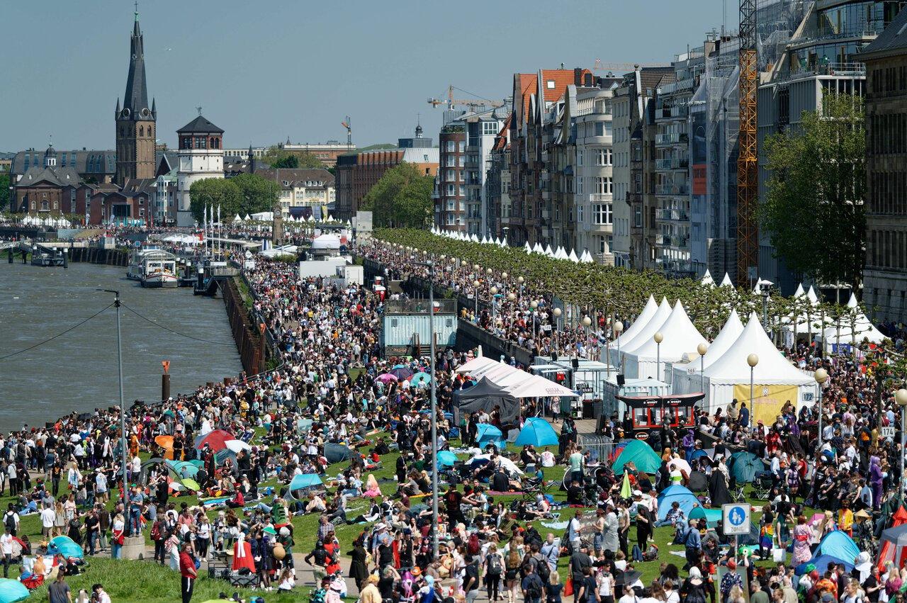 People attend Japan Day in Düsseldorf in 2023. 