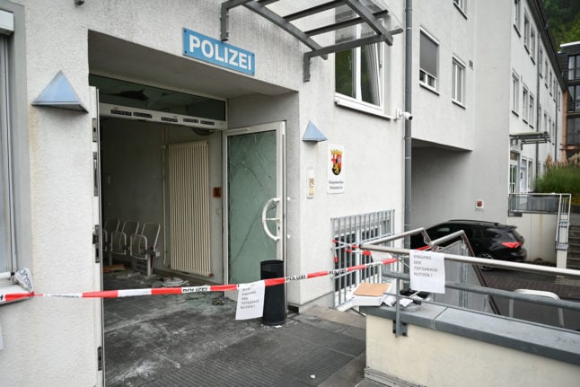 The area around the entrance to the police station in Linz am Rhei was cordoned off on Friday.