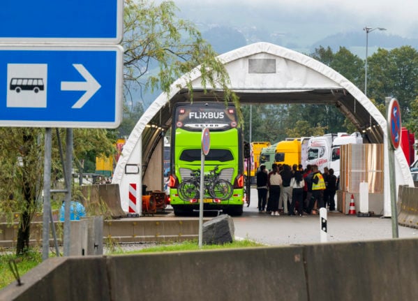 A coach coming from Austria being checked at the border control point on the A93 motorway near Kiefersfelden on the German side on Monday.